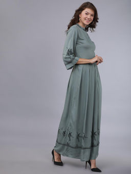 TOKYO TALKIES - Women Olive Printed A-Line Maxi Dress