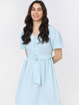 TOKYO TALKIES - Women Blue Solid Dress with Belt