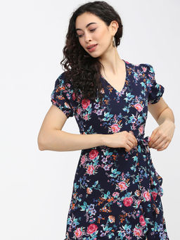 TOKYO TALKIES - Women Floral Printed Fit And Flare Dress with Belt