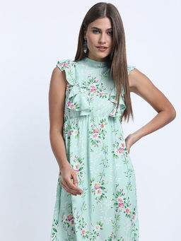 TOKYO TALKIES - Women Aqua Floral Print A-Line Dress