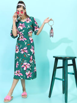 TOKYO TALKIES - Women Floral Print Flared Sleeve A-Line Dress