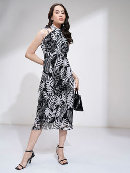 TOKYO TALKIES - Women Floral Print Halter Neck A-Line Dress