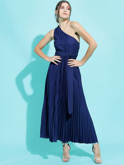 TOKYO TALKIES - Women Blue Fit And Flare Dress with Belt