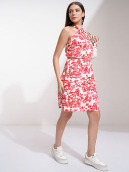 TOKYO TALKIES - Women White Aop Printed Front Open Dress