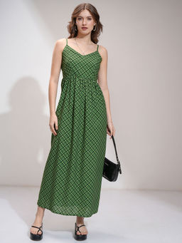 TOKYO TALKIES - Women Green Printed Strappy Fit And Flare Dress