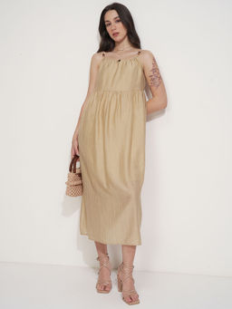 TOKYO TALKIES - Women Beige Solid Fit And Flared Dress