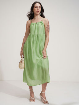TOKYO TALKIES - Women Green Solid Fit And Flared Dress