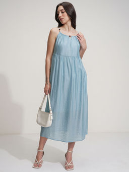 TOKYO TALKIES - Women Blue Solid Fit And Flared Dress