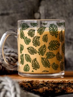 Gathari - Leaves Clear Glass Aesthetic Coffee Mug 330Ml