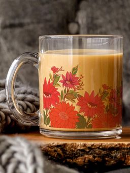 Gathari - Floral Clear Glass Coffee Mug 330Ml