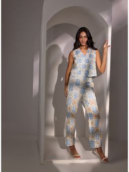 Label Deepika Nagpal - Blue Love Woven Co-Ord (Set of 2)