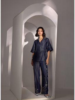 Label Deepika Nagpal - Blue Virginia Embroidered Co-Ord (Set of 2)