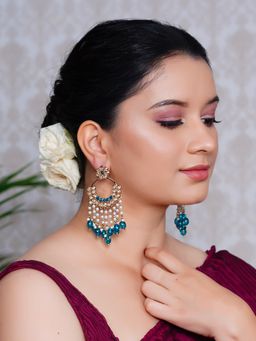 Designbox - Antique Finish Dangler Earrings with Stones and Rama Color Beads