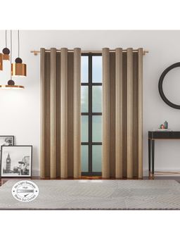 HomeTown - Emilia Set of 2 Striped Jacquard Blackout Curtains 9 Feet in Beige Color