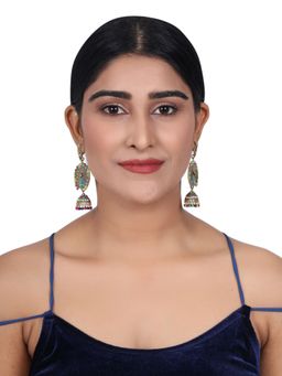 Anika's Creations - Oxidised Gold Plated Multicolor Ethnic Jhumka Earring