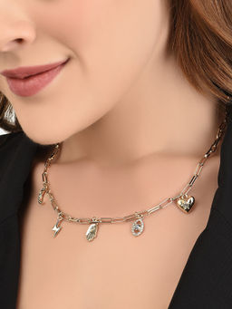 Lilly & Sparkle - Gold Toned Chain with Crystal Studded Eye Hand Heart Thunder and Moon Charm