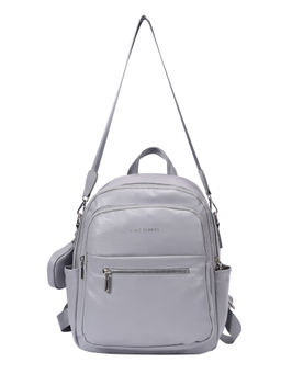 Lino Perros - Women Solid Grey Backpack with Detachable Strap and Pouch