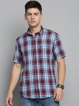 SHOWOFFFF - Mens Spread Collar Blue Checked Shirt