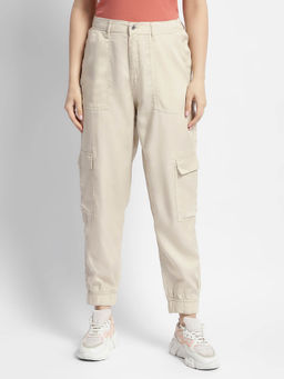 Madame - Womens Beige Tapered Fit Mid-Rise Joggers