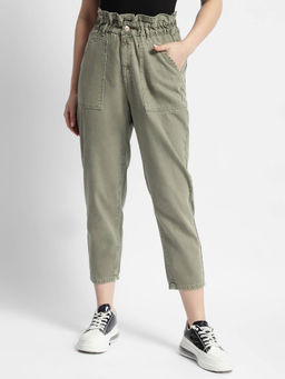 Madame - Womens Mid Rise Straight Fit Olive Cargo Pant