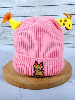 DukieKooky - Kids Pink Giraffe Design Woolen Cap (S)