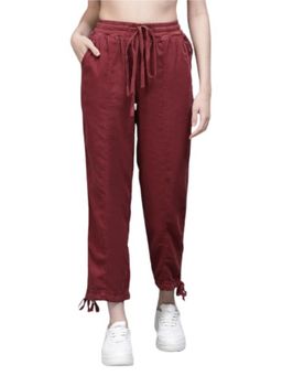 Global Republic - Women Wine Solid Tencil Mid Rise Lower