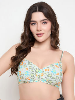 Clovia - Polyamide Printed Padded Full Cup Wire Free T-Shirt Bra - Green