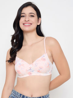Clovia - Polyamide Printed Padded Full Cup Wire Free T-Shirt Bra - Pink