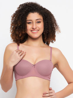 Clovia - Lace Solid Padded Full Cup Underwired Strapless Bra - Mauve