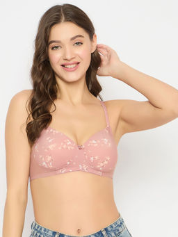 Clovia - Polyamide Printed Padded Full Cup Wire Free T-Shirt Bra - Mauve