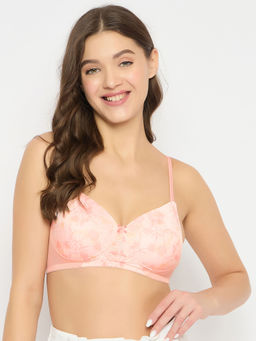 Clovia - Polyamide Printed Padded Full Cup Wire Free T-Shirt Bra - Peach