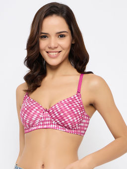Clovia - Polyamide Printed Padded Full Cup Wire Free T-Shirt Bra - Pink