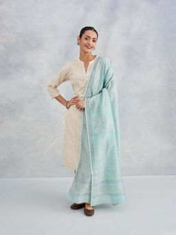 Fabindia - Blue Cotton Silk Hand Block Printed Dupatta