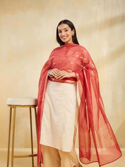 Fabindia - Red Cotton Silk Blend Dupatta