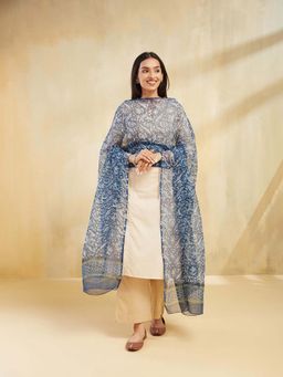 Fabindia - Blue Cotton Silk Dabu Printed Dupatta