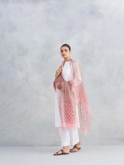Fabindia - Pink Cotton Silk Hand Block Printed Dupatta