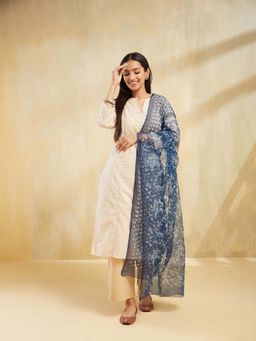 Fabindia - Blue Cotton Silk Dabu Printed Dupatta