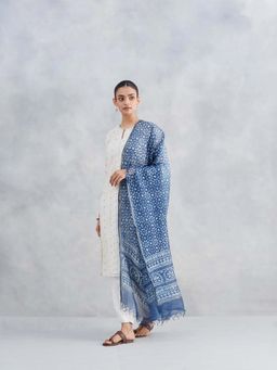 Fabindia - Blue Silk Blend Hand Block Printed Dupatta