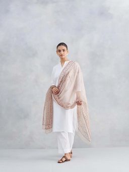 Fabindia - Off White Natural Cotton Silk Hand Block Printed Dupatta