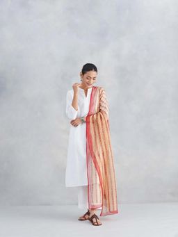 Fabindia - Red Cotton Silk Hand Block Printed Dupatta