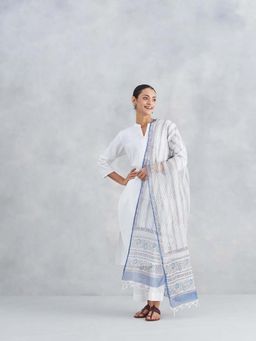 Fabindia - Blue Natural Cotton Silk Hand Block Printed Dupatta