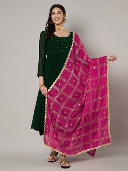 MUFFLY - Pink Banarasi Khicha Patta Cotton Dupatta for Women