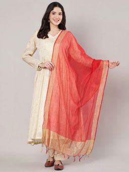 MUFFLY - Red Banarasi Khicha Patta Cotton Dupatta for Women