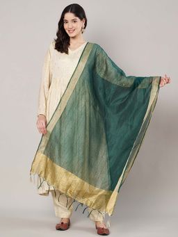 MUFFLY - Green Banarasi Khicha Patta Cotton Dupatta for Women