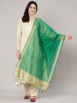 MUFFLY - Green Banarasi Khicha Patta Cotton Dupatta for Women