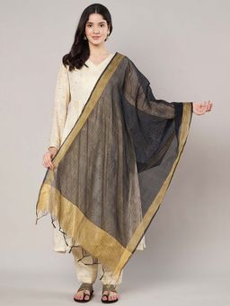 MUFFLY - Black Banarasi Khicha Patta Cotton Dupatta for Women