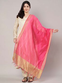 MUFFLY - Pink Banarasi Khicha Patta Cotton Dupatta for Women
