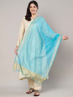 MUFFLY - Blue Banarasi Khicha Patta Cotton Dupatta for Women