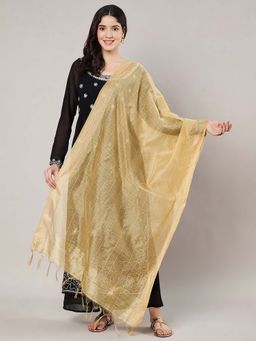 MUFFLY - Gold Banarasi Khicha Patta Cotton Dupatta for Women