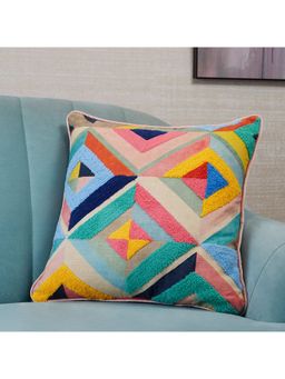 HomeTown - Pop Modern Crewel Embroidered Cushion Cover 45 x 45 Cm in Multi Colour
